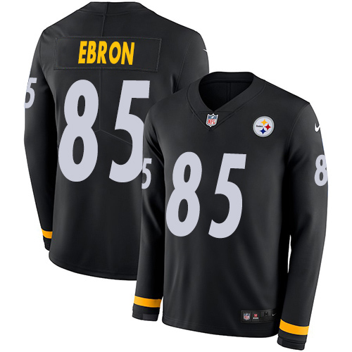 Nike Steelers #85 Eric Ebron Black Team Color Youth Stitched NFL Limited Therma Long Sleeve Jersey