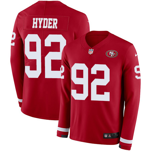 Nike 49ers #92 Kerry Hyder Red Team Color Youth Stitched NFL Limited Therma Long Sleeve Jersey