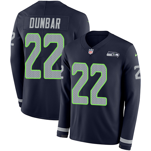 Nike Seahawks #22 Quinton Dunbar Steel Blue Team Color Youth Stitched NFL Limited Therma Long Sleeve Jersey