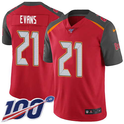 Nike Buccaneers #21 Justin Evans Red Team Color Youth Stitched NFL 100th Season Vapor Untouchable Limited Jersey