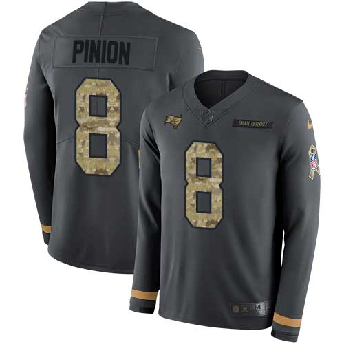 Nike Buccaneers #8 Bradley Pinion Anthracite Salute to Service Youth Stitched NFL Limited Therma Long Sleeve Jersey