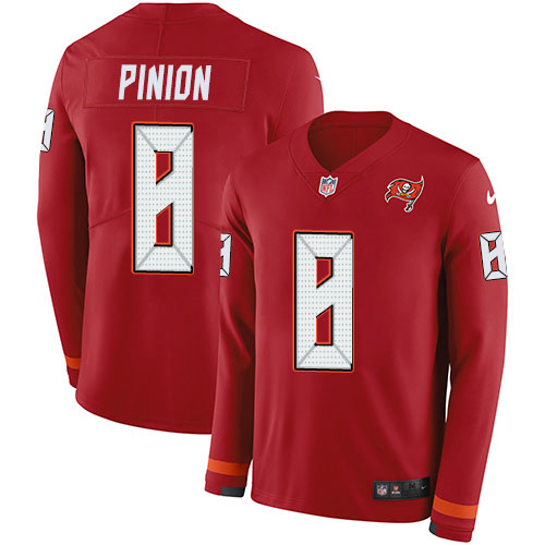 Nike Buccaneers #8 Bradley Pinion Red Team Color Youth Stitched NFL Limited Therma Long Sleeve Jersey