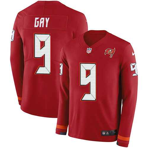Nike Buccaneers #9 Matt Gay Red Team Color Youth Stitched NFL Limited Therma Long Sleeve Jersey