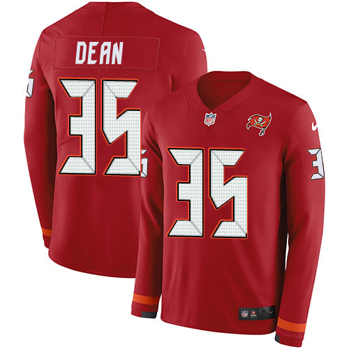 Nike Buccaneers #35 Jamel Dean Red Team Color Youth Stitched NFL Limited Therma Long Sleeve Jersey