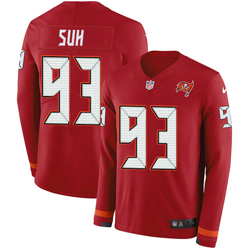 Nike Buccaneers #93 Ndamukong Suh Red Team Color Youth Stitched NFL Limited Therma Long Sleeve Jersey
