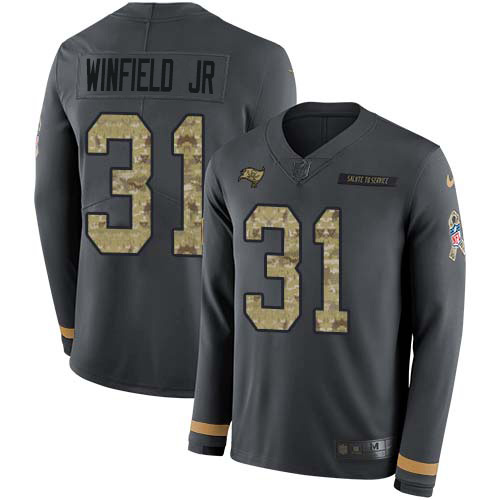 Nike Buccaneers #31 Antoine Winfield Jr. Anthracite Salute to Service Youth Stitched NFL Limited Therma Long Sleeve Jersey Nike Buccaneers #31 Antoine Winfield Jr. Anthracite Salute to Service Youth Stitched NFL Limited Therma Long Sleeve Jersey