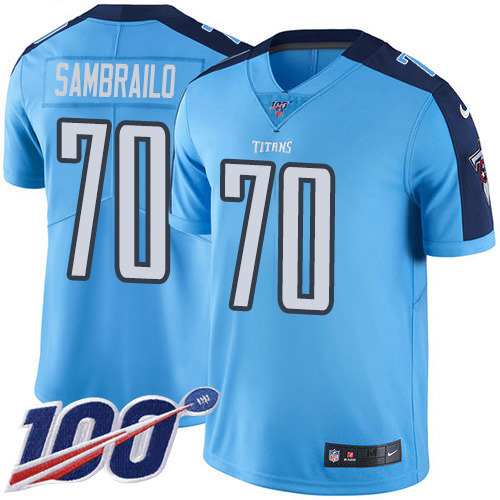 Nike Titans #70 Ty Sambrailo Light Blue Youth Stitched NFL Limited Rush 100th Season Jersey