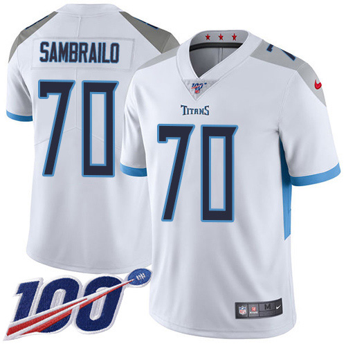 Nike Titans #70 Ty Sambrailo White Youth Stitched NFL 100th Season Vapor Untouchable Limited Jersey