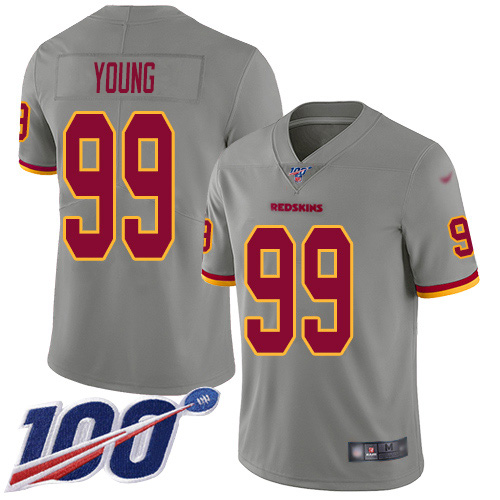 Nike Redskins #99 Chase Young Gray Youth Stitched NFL Limited Inverted Legend 100th Season Jersey