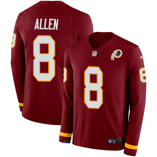 Nike Redskins #8 Kyle Allen Burgundy Red Team Color Youth Stitched NFL Limited Therma Long Sleeve Jersey