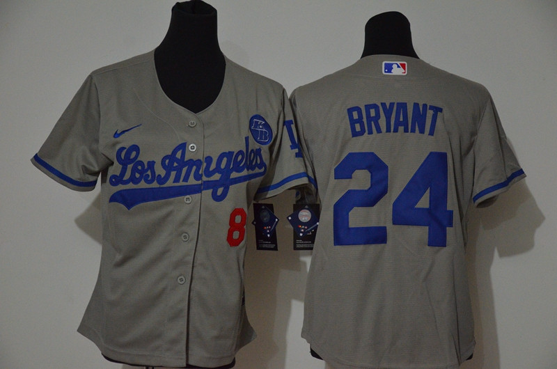 Los Angeles Dodgers #8 #24 Kobe Bryant Youth Nike Grey Cool Base 2020 KB Patch MLB Jersey