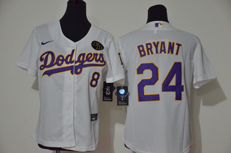 Los Angeles Dodgers #8 #24 Kobe Bryant Youth Nike White Purple No. Cool Base 2020 KB Patch MLB Jersey