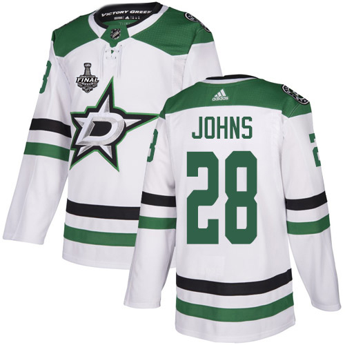 Adidas Stars #28 Stephen Johns White Road Authentic Youth 2020 Stanley Cup Final Stitched NHL Jersey