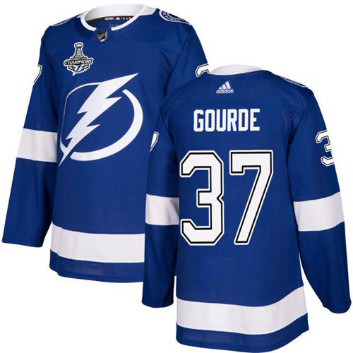 Adidas Lightning #37 Yanni Gourde Blue Home Authentic Youth 2020 Stanley Cup Champions Stitched NHL Jersey