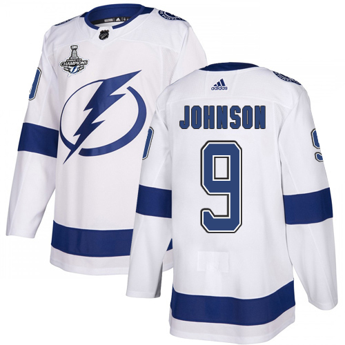 Adidas Lightning #9 Tyler Johnson White Road Authentic Youth 2020 Stanley Cup Champions Stitched NHL Jersey