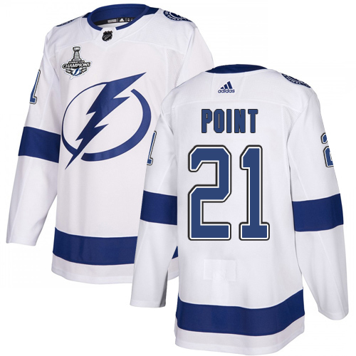 Adidas Lightning #21 Brayden Point White Road Authentic Youth 2020 Stanley Cup Final Stitched NHL Jersey