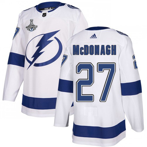 Adidas Lightning #27 Ryan McDonagh White Road Authentic Youth 2020 Stanley Cup Champions Stitched NHL Jersey