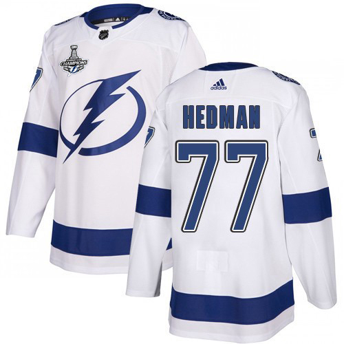 Adidas Lightning #77 Victor Hedman White Road Authentic Youth 2020 Stanley Cup Champions Stitched NHL Jersey