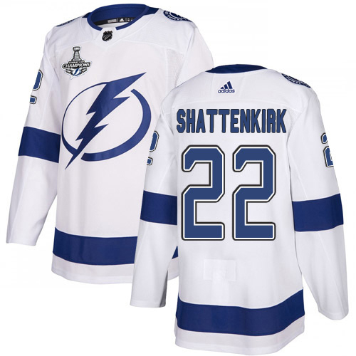 Adidas Lightning #22 Kevin Shattenkirk White Road Authentic Youth 2020 Stanley Cup Champions Stitched NHL Jersey