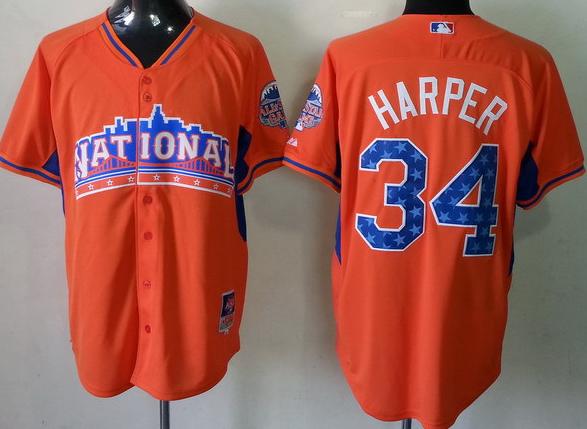 Cheap 2013 MLB ALL STAR National League Washington Nationals 34 Bryce Harper Orange Jerseys For Sale
