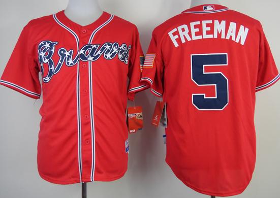 Atlanta Braves 5 Freddie Freeman Red Cool Base MLB Jersey 2014 New Style