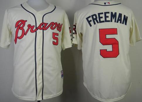 Atlanta Braves 5 Freddie Freeman Cream Cool Base MLB Jerseys
