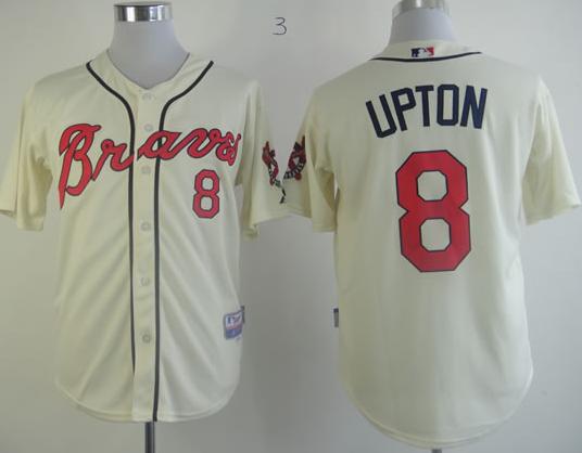Atlanta Braves 8 Upton Cream Cool Base MLB Jerseys