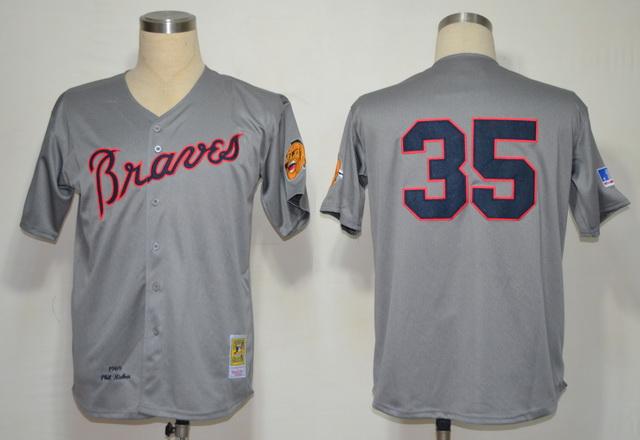 Cheap Atlanta Braves 35 Phil Niekro Grey M&N 1969 MLB Jerseys For Sale
