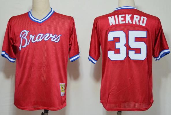 Atlanta Braves 35 Phil Niekro Red M&N 1980 MLB Jerseys