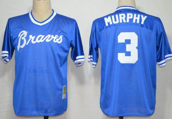 Atlanta Braves 3 Dale Murphy Blue M&N MLB Jerseys