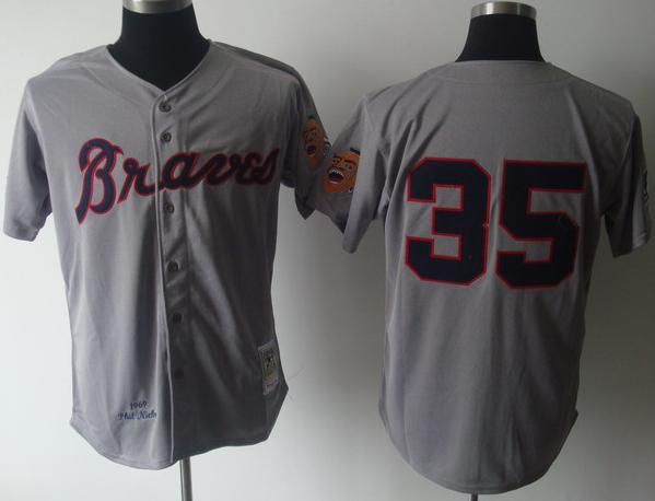 Cheap Atlanta Braves 35 Phil Niekro Grey 1969 M&N MLB Jersey For Sale