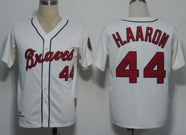 Cheap Atlanta Braves 44 H.AARON Cream M&N 1963 MLB Jerseys For Sale