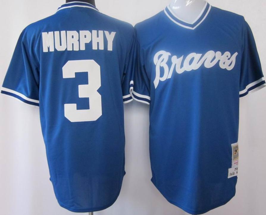 Cheap Atlanta Braves 3 Dale Murphy 1981 M&N Blue MLB Jersey For Sale