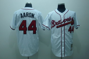 Cheap Atlanta Braves 44 Hank aaron white jerseys Mitchell and ness For Sale
