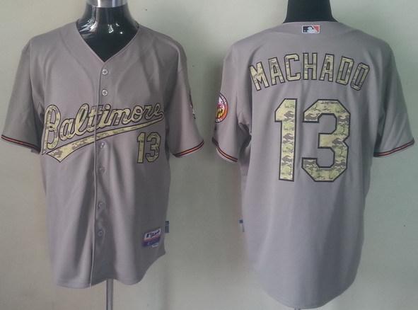 Baltimore Orioles 13 Manny Machado Grey Cool Base MLB Jerseys Camo Number