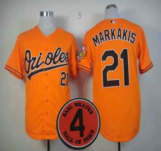 Cheap Baltimore Orioles 21 Nick Markakis Orange Earl Weaver 4 Hall of Fame Patch Cool Base MLB Baseball Jersey For Sale
