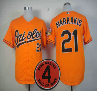 Baltimore Orioles 21 Nick Markakis Orange Earl Weaver 4 Hall of Fame Patch Cool Base MLB Baseball Jersey Baltimore Orioles 21 Nick Markakis Orange Earl Weaver 4 Hall of Fame Patch Cool Base MLB Baseball Jersey