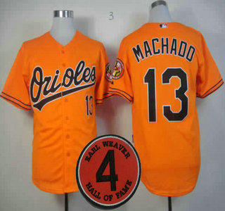 Cheap Baltimore Orioles 13 Manny Machado Orange Earl Weaver 4 Hall of Fame Patch Cool Base MLB Baseball Jersey For Sale