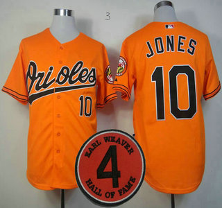 Baltimore Orioles 10 Jones Orange Earl Weaver 4 Hall of Fame Patch Cool Base MLB Baseball Jersey