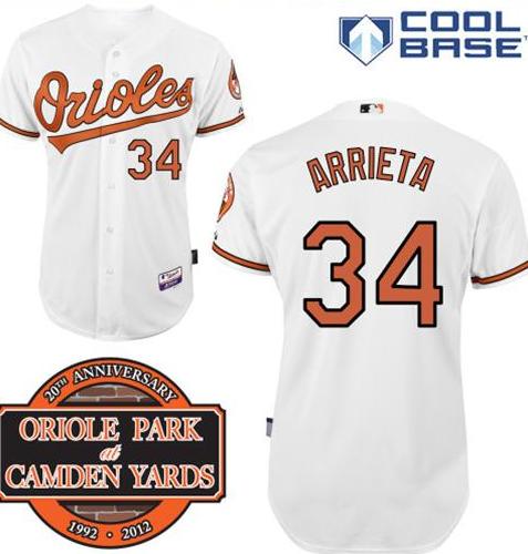 Cheap Baltimore Orioles 34# Jake Arrieta White Cool Base MLB Jersey W 20th Anniversary Patch For Sale