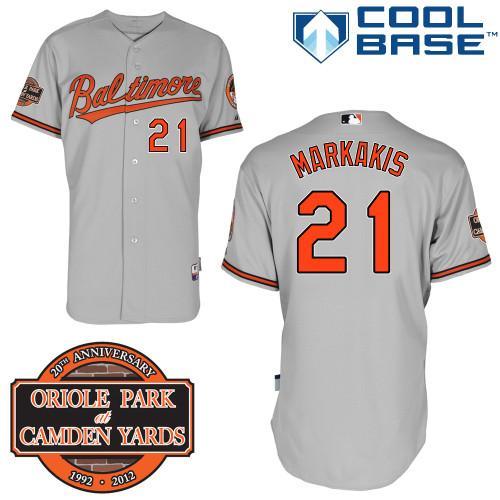 Cheap Baltimore Orioles 21# Nick Markakis Grey Cool Base MLB Jersey W 20th Anniversary Patch For Sale