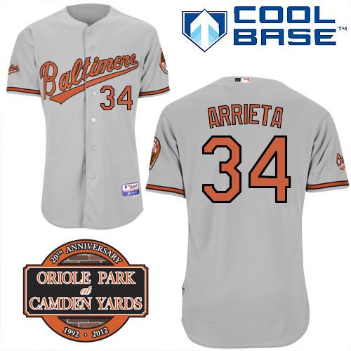 Cheap Baltimore Orioles 34# Jake Arrieta Grey Cool Base MLB Jersey W 20th Anniversary Patch For Sale