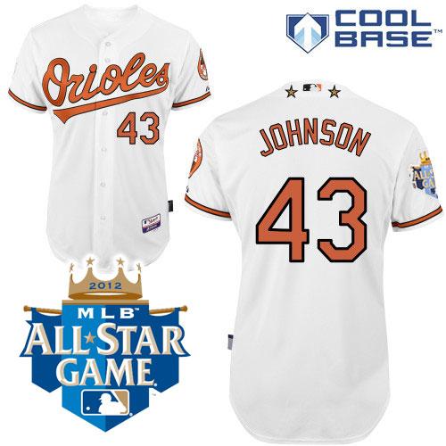 Cheap Baltimore Orioles 43# Jim Johnson White Cool Base MLB Jersey W 2012 All-Star Patch For Sale