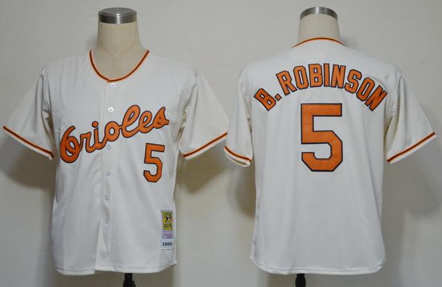 Cheap Baltimore Orioles 5 B.Robinson Cream M&N 1966 MLB Jerseys For Sale
