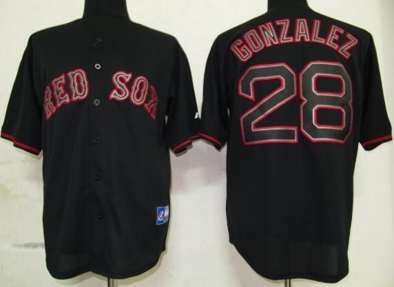Cheap Boston Red Sox 28 Gonzalez Black Fashion Jerseys For Sale