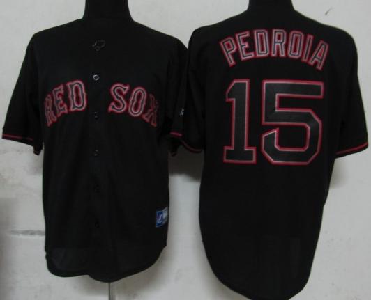 Cheap Boston Red Sox 15 Pedroia Black Fashion Jerseys For Sale