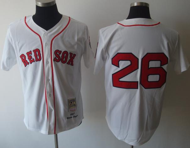 Cheap Boston Red Sox #26 Wade Boggs White Buttons Throwback Jersey For Sale