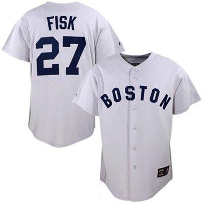 Boston Red Sox 27 Fisk Grey Jersey
