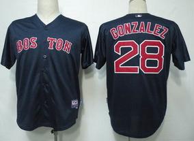 Boston Red Sox 28 Gonzalez Dark Blue Jerseys