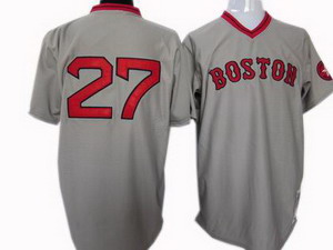 Cheap Boston Red Sox 27 Carlton Fisk 1975 throwback jersey gray For Sale